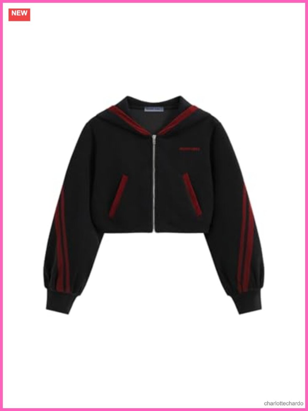 Cropped Zip Up Hoodie Contrast Stripe Y2K Streetwear Jacket